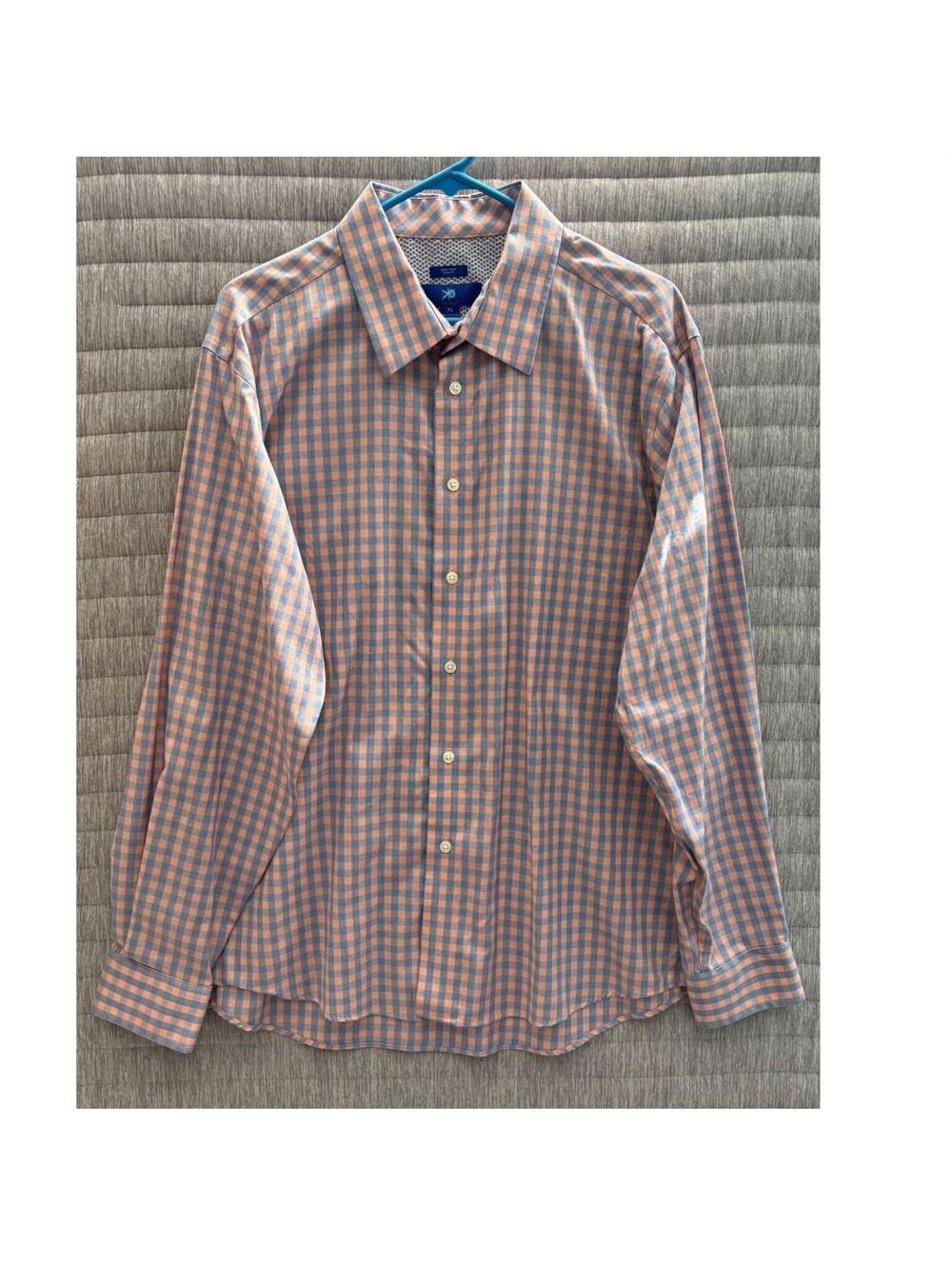 Egara Non-Iron Slim Fit Men's Dress Shirt Size XL Blue Pink Checkered Stretch - Picture 1 of 7